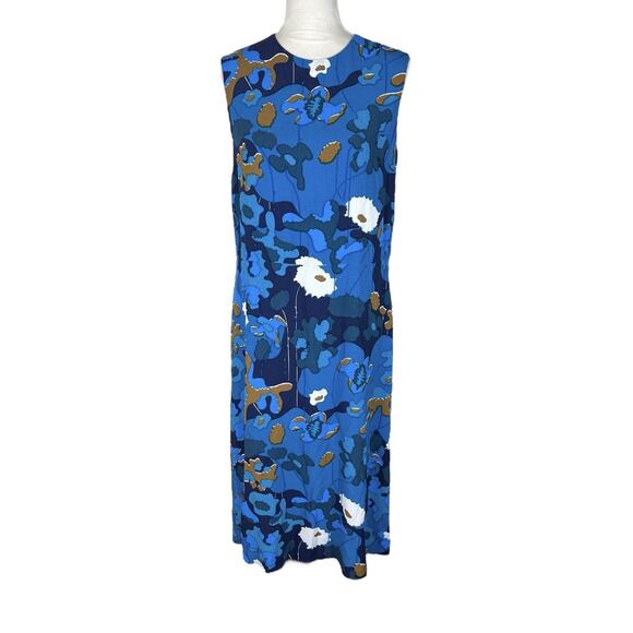 Marimekko Eline Shift Midi Dress Sleeveless Blue White Floral Size 38 - Picture 2 of 9